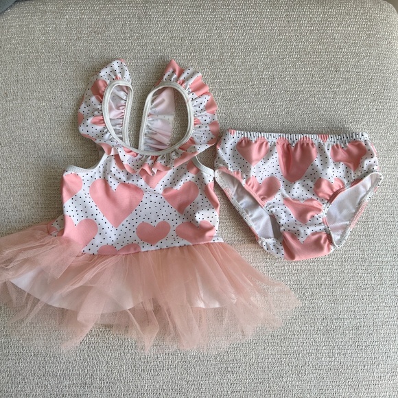 Girls Two Piece Bathing Suit w Tulle - 18 mths - Picture 1 of 3